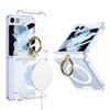 Aplicable a la carcasa del teléfono móvil con todo incluido con eje giratorio de airbag Samsung ZFlip5, cubierta protectora con soporte de hebilla de anillo de color sólido transparente personalizada