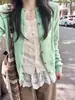 Abrigo redondo verde transfronterizo 2026, abrigo suéter suave y acogedor estilo coreano, cárdigan de punto para otoño e invierno para mujer