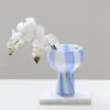 Bixuan Moderno Creativo Abierto Rayas Azules y Blancas Vidrio Decorativo Florero Flor Seca Mueble de TV Sala de Estar Encimera Florero