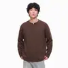 Camiseta de Manga Larga con Puntada Estructurada de Cuello en V Pequeño para Hombre LKTM 26AW Unisex Ajuste Holgado Relajado Camiseta Básica