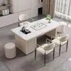 Mesa de centro y juego de sillas de losa de roca de lujo ligero, mesa de centro pequeña simple, elegante, moderna con tetera, juego completo de mesa de centro de losa de roca y soporte para té