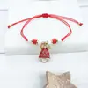 Pulseiras de Natal Mais Vendidas na Europa e América, Sino, Floco de Neve, Peças de Liga de Zinco e Argila Polimérica do Papai Noel, Pulseiras Trançadas à Mão