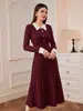 Vestido de Punto A-Line Retro Estilo Francés de Manga Larga con Cuello Clásico Elegante, Vestido Base para Otoño e Invierno, Nueva Moda Femenina Transfronteriza de Comercio Exterior