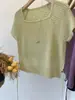 ¡Puro deseo, pequeña ardiente! Exhibición Cintura con Cordones Edición Pequeña Suéter Tejido Top de Manga Corta para Mujer Verano Delgado