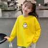 Camiseta Infantil de Manga Longa, Nova Roupa de Primavera, Camiseta Básica Branca para Meninas, Algodão Puro, Roupa de Baixo Soltinha para Crianças de Meia-Idade e Grandes, Top com Gola Redonda