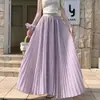 Ropa de mujer: Falda plisada de línea A, nuevo estilo de verano, de cintura alta, adelgazante, con efecto drapeado, dobladillo amplio, falda larga de gasa, falda de paraguas