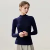 Suéter de punto fino de lana pura, ajuste ceñido, cuello alto medio para mujer, nuevo para otoño/invierno, color liso, manga larga, capa base, elegante y versátil, suéter de punto para el trabajo