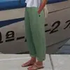 Pantalones casuales de pierna recta con bolsillos, imitación de algodón y lino, transfronterizos de Amazon, simples y versátiles, para mujer, cintura elástica, pierna ancha