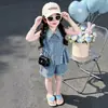 Conjunto de Verano para Niñas 2026 Nuevo Chaleco Estampado Shorts de Encaje Estilo Vacacional para Bebé Conjunto de Dos Piezas Exportación