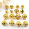 Ouro 18K Micro Cravejado Zircônia Colorida Bola Vazada Contas DIY Cristal Pulseira Colar Pulseira Contas de Joias com Contas