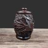 Mini Lata para Té de Ébano Tallado en Relieve Dragón y Fénix, Madera Maciza, Caja de Té Sellada sin Olores, Lata para Almacenamiento de Té Pu'Er