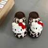 Pantuflas de Algodón con Estampado de Leopardo y Gato Kt para Mujer, Nuevas de Otoño e Invierno, Lindas de Interior para el Hogar, Antideslizantes, de Punta Cerrada, Peludas