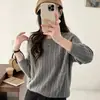 Suéter de Tricô com Gola Redonda, Lurex e Ponto Trançado para Mulheres 2026 Outono/Inverno Novo Soltinho Casual Manga Longa Tricô