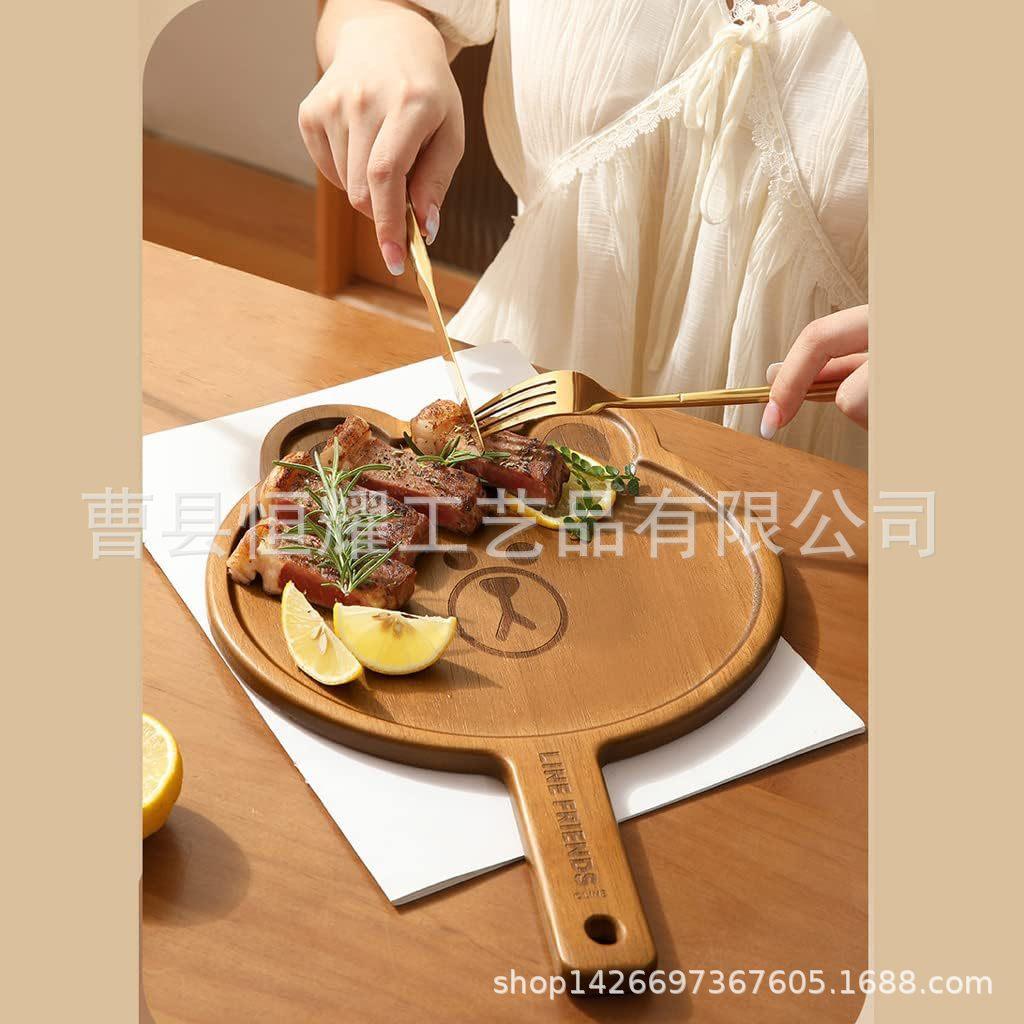木质披萨盘 卡通可爱牛排板实木儿童辅食早餐托 简约下午茶水果