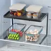 Estante de Almacenamiento Apilable en el Refrigerador, Estante de Almacenamiento Multifuncional en el Congelador de la Cocina, Compartimento para Sobras, Artefacto de Almacenamiento de Doble Capa