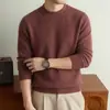 Suéter de lana cepillada con 90% de lana para hombre, nuevo modelo otoño e invierno 2026, cuello redondo, color liso, contiene seda y cachemira