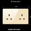 Versión de Hong Kong y Macao Enchufe británico de 13A con carga rápida USB tipo C Estándar británico cuadrado de tres orificios panel de vidrio dorado