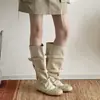 ¡Nuevo Producto Coreano! Zapatos de Ballet para Mujer con Doble Diseño, Tachuelas y Lazo, Estilo Nuevo 2026 Botas de Caña Larga Apiladas