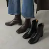 Botines Elásticos Negros de Tacón Medio Chuyuji para Mujer, Botas Estilizadas de Tacón Grueso Alto, Botines de Verano de Una Sola Capa, Botas Martin de Punta Cuadrada