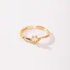 Anel Europeu e Americano Transfronteiriço Minimalista de Estrela de Cinco Pontas com Pequenos Diamantes, Sensação de Luxo Leve de Alta Qualidade, Design de Nicho, Anel Aberto Dourado com Diamantes