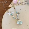 Collar de cuentas con colgante Azul Dopamina para Mujer Cadena para Clavícula Atmósfera de Vacaciones de Verano en la Playa Accesorios de Alta Gama