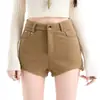 Shorts femininos de lã, novo estilo outono/inverno 2026, cintura alta, corte A, emagrecedor, casual, adequado para baixinhas, pode ser usado como peça externa ou com botas