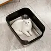 Nueva caja de arena para gatos de acero inoxidable, caja de arena abierta para gatos con bordes altos profundizados, inodoro para gatos semi-cerrado extragrande
