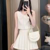 Traje Chaleco Estilo Tweed Verano Delgado 2025 Nuevo Chaleco Sin Mangas Falda Plisada Cintura Alta Elegante Conjunto de Dos Piezas