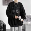 Temporada de primavera y otoño, sudadera con cuello redondo y forro polar, unisex, con diseño estampado, hombros caídos, corte holgado, talla grande, prenda exterior de moda estilo pareja