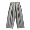 Calças masculinas Rumeng estilo japonês retrô com pregas, botões, listradas, outono, com caimento, versáteis para o trabalho e casuais, retas, perna larga