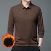 Camisa base casual de color liso para hombre, engrosada para otoño e invierno, con forro polar, cuello camisero, manga larga, polo, atuendo de negocios