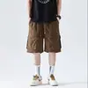 Shorts de trabajo retro americanos de verano para hombre, corte holgado, multibolsillos, dobladillo, shorts casuales versátiles, shorts de playa