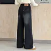 Calça Jeans Outono/Inverno 2026 Estilo Coreano para Crianças de Meia-Idade e Mais Velhas Bolsos Dupla Cor Jeans com Aveludado Coração Pequeno