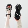 Sandalias de Tacón Grueso de Verano 2025 para Mujer, Estilo de Hada con Falda, Sandalias de Perlas con Hebilla de Suela Gruesa