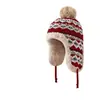 Sombrero de Felpa Jacquard Estilo Étnico Japonés para Mujer, Sombrero Lei Feng con Forro de Lana para Otoño e Invierno, Sombrero de Esquí para Viaje, Gorro de Punto para Proteger los Oídos