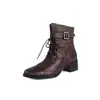 Botas Chelsea estilo coreano de couro de alta qualidade, coleção de inverno 2026, com salto médio grosso, bico redondo, detalhe de fivela e cadarços de couro genuíno, botas curtas para mulheres