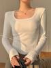Playera Térmica Básica Versátil de Color Sólido de Manga Larga para Mujer, Nueva Otoño e Invierno Ajustada Cálida Top Camiseta Base