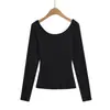 3058-25 Novo Estilo Outono Estilo Europeu e Americano Sexy Sexy Decote em U Grande Manga Longa Roupa Íntima Efeito Emagrecedor Camiseta Básica