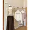 CONJUNTO DE DOS PIEZAS para Mujer con Camisola Jacquard de Encaje Vintage de Principios de Otoño + Cárdigan con Tacto a Lino 28601