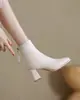 Primer Encuentro Ji White Botines Cortos para Mujer Tacón Grueso 2026 Otoño/Invierno Versátiles Botines de Tacón Medio Alto Botas Adelgazantes de Celebridad de Internet Chelsea