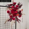 Placa de fundo vermelho para casamento palco floral fileira de flores de palco placa KT floral flor amarrada fileira de flores de banquete de casamento flor artificial