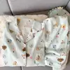 Direto da Fábrica/Boa Qualidade Conjunto de Pijama Cardigan de Algodão Nuvem com Lapela para Mulheres Primavera/Outono Manga Longa Calça Longa Conjunto para Casa