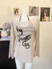 8203# Proteção Solar Transparente Novo Estilo Manga Longa Gola Única Ombro a Ombro Soltinho Estampa de Personalidade Camiseta Feminina Peça Externa Cardigã Top