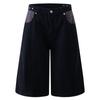 Calça Jeans Cropped Patchwork Xadrez Bolso Estilo High Street Americano Design de Nicho Retrô Perna Larga Solta Tendência 2025
