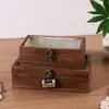 Novo modelo de caixa de armazenamento de vidro com flor de begônia, ornamento decorativo de madeira vintage, organizador de mesa para itens diversos, caixa de madeira desgastada com tampa flip-top