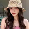 Sombrero de Paja Tejido con Flores de Ala Ancha para Mujer de Verano Sombrero de Sol Versátil para la Costa Sombrero de Pescador Sombrero de Sol para la Playa