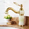 Torneira estilo europeu Bacia quente e fria Bacia de mármore turquesa torneira toda em cobre dourada torneira de lavatório