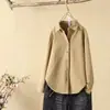 Camisa de Algodão Lixado Espessada de Manga Longa Cor Sólida para Mulheres, Camisa Casual Simples, Base