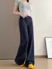 Calça de bolinhas azul marinho para mulheres, fina de verão, cintura alta, modeladora, para yoga, fitness, boca de sino, estilo esportivo, solta e casual