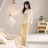 Pijama de Otoño para Mujer Manga Larga Cuello Redondo Pulóver Dibujos Animados Lindos Puro Algodón Ropa de Casa para Dama Primavera y Otoño Todo Algodón Conjunto para Niñas